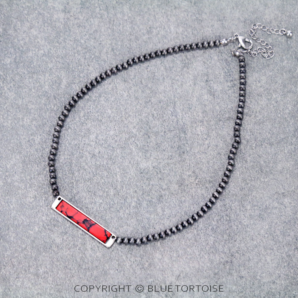 Western Stone Bar Pendant Choker Necklace