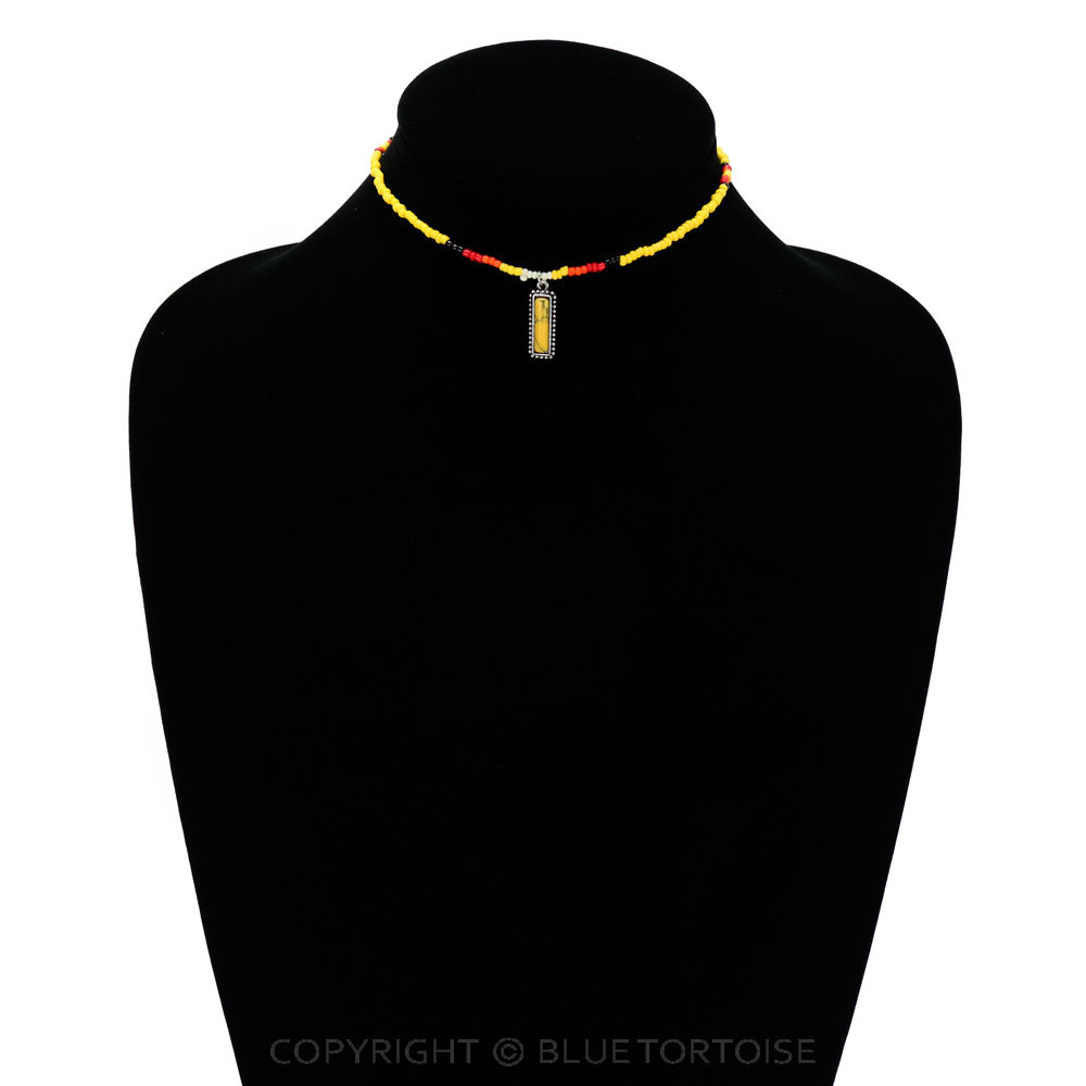 Stone Bar Pendant with Seed Bead Choker - Image 2