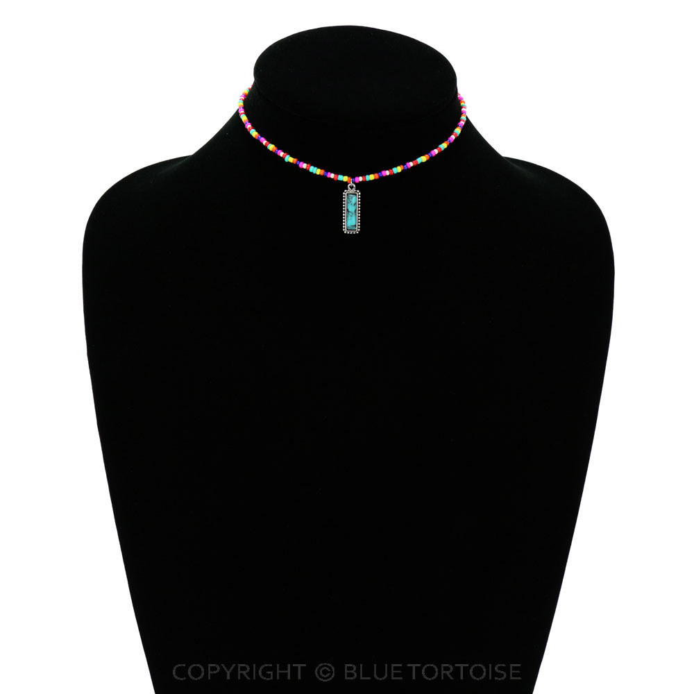 Stone Bar Pendant with Seed Bead Choker - Image 2