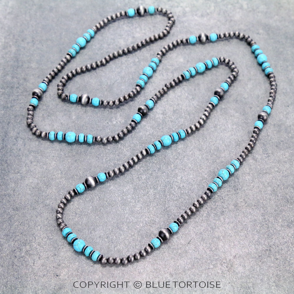 Navajo Style Pearl with Bead Long Necklace