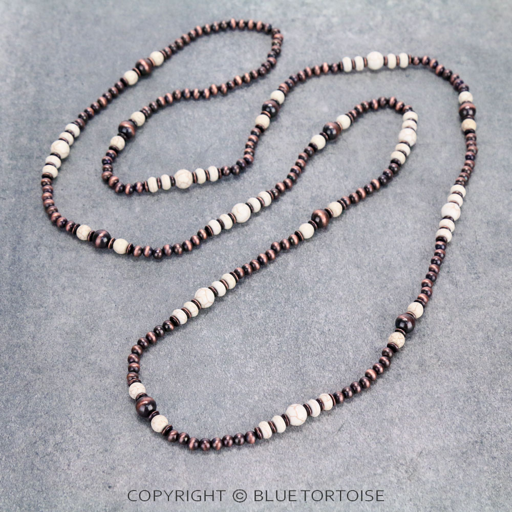 Navajo Style Pearl with Bead Long Necklace