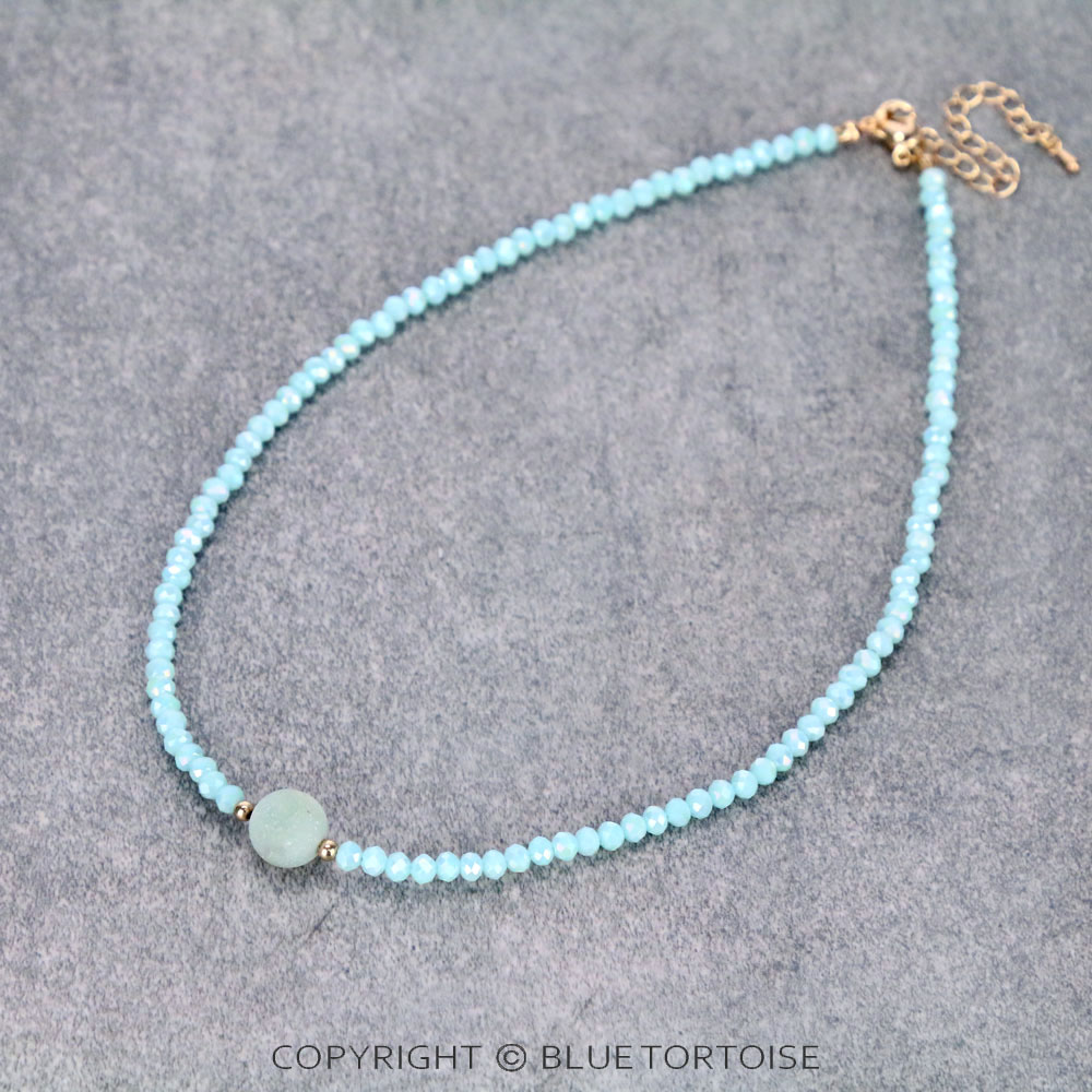 Glass Bead with Semi Stone Necklace