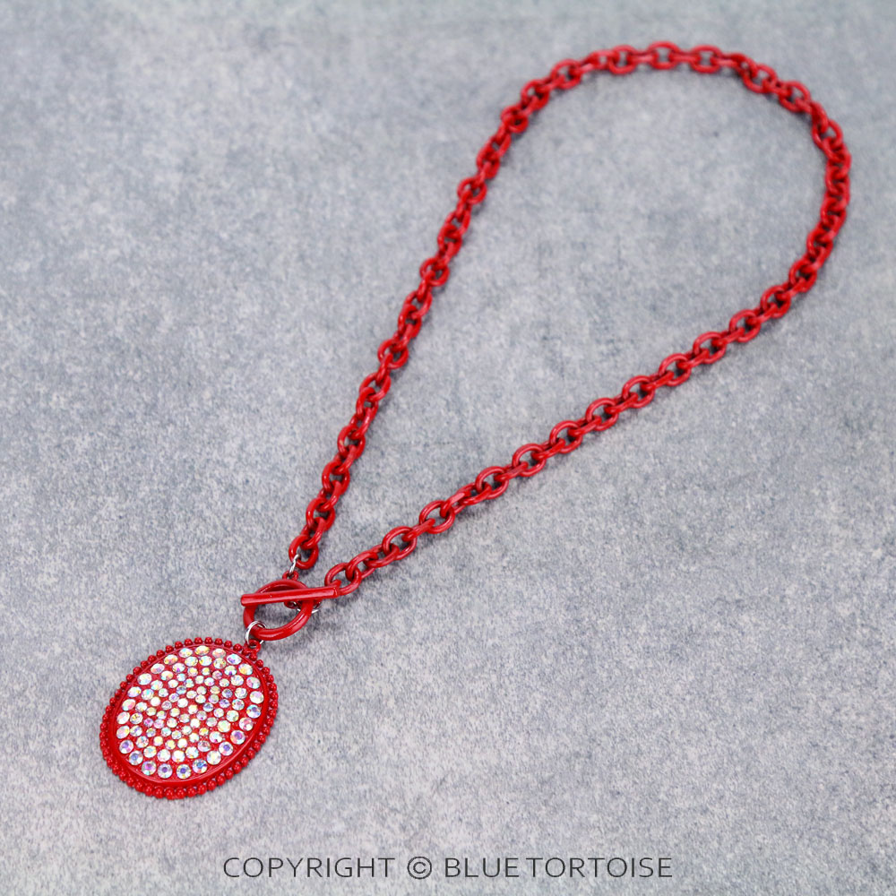 Oval Shape Stone Pendant Toggle Necklace