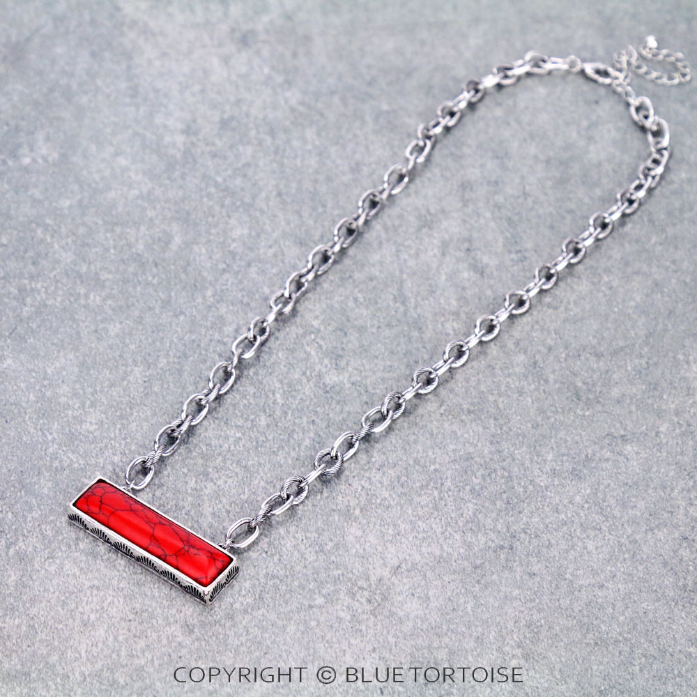 Stone Bar Pendant Chain Necklace