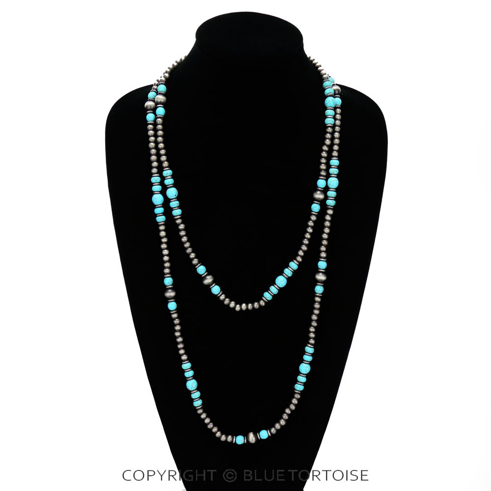 Navajo Style Pearl with Bead Long Necklace - Image 2