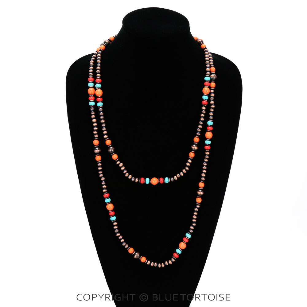 Navajo Style Pearl with Bead Long Necklace - Image 2