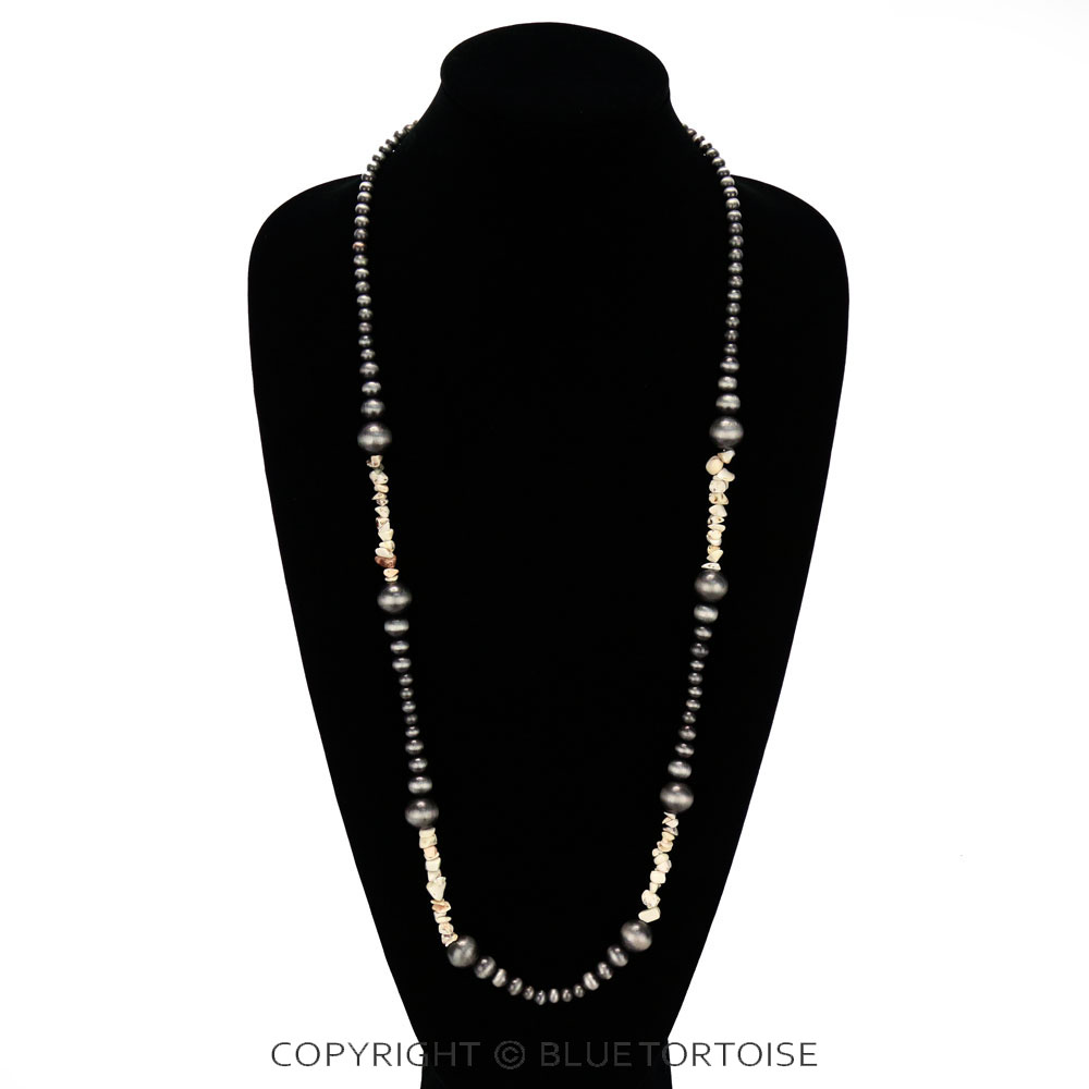 Navajo Style Pearl with Chip Bead Long Necklace - Image 2