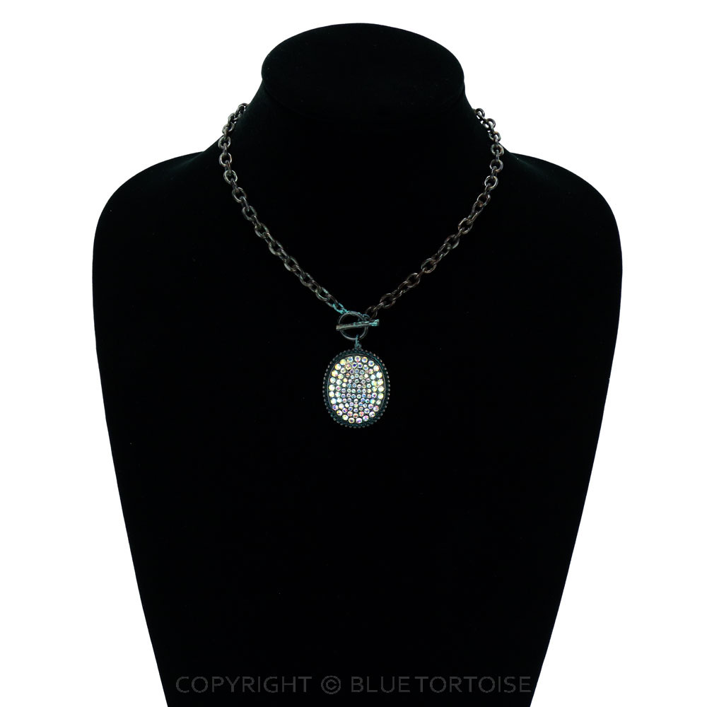 Oval Shape Stone Pendant Toggle Necklace - Image 2
