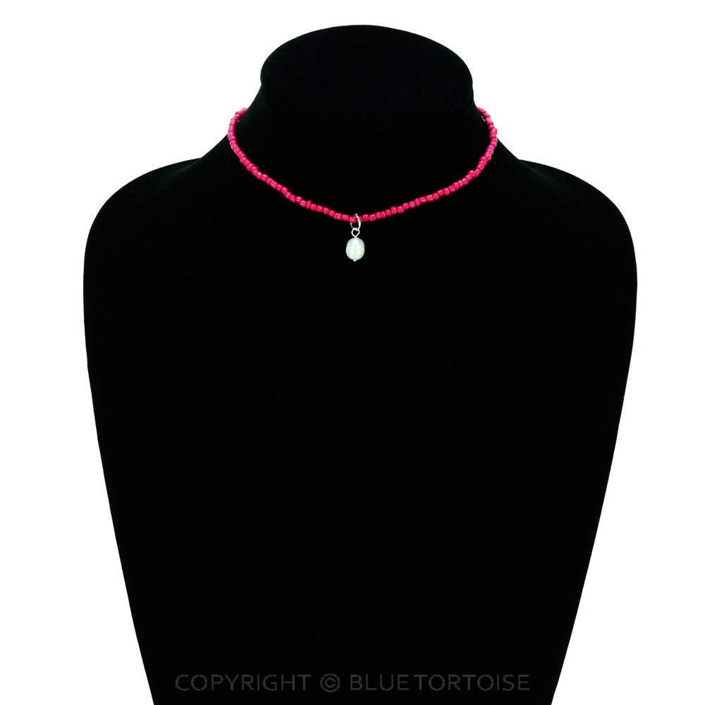 Seed Bead with Freshwater Pearl Pendant Choker - Image 2