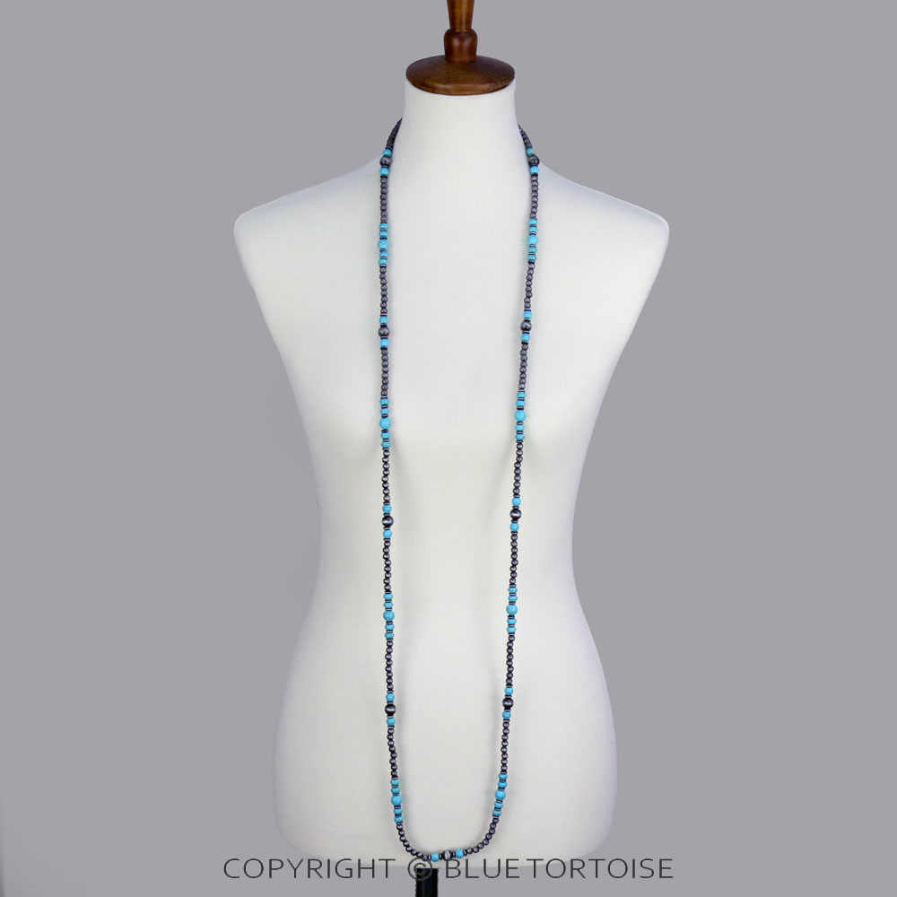 Navajo Style Pearl with Bead Long Necklace - Image 3