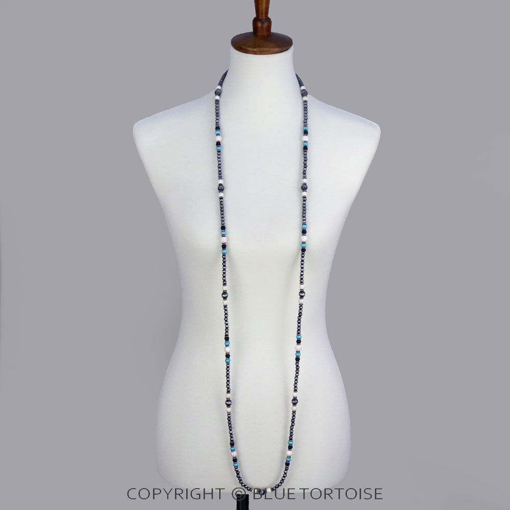 Navajo Style Pearl with Bead Long Necklace - Image 3