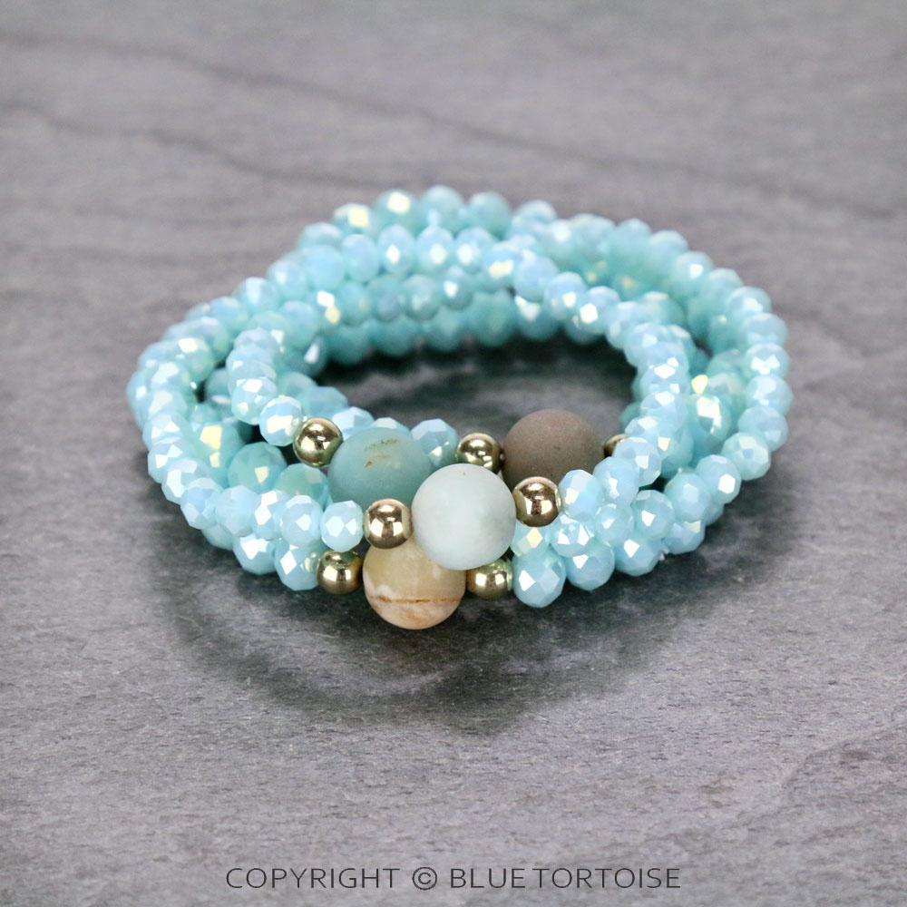 Glass Bead with Semi Stone Stackable Bracelet - Image 2