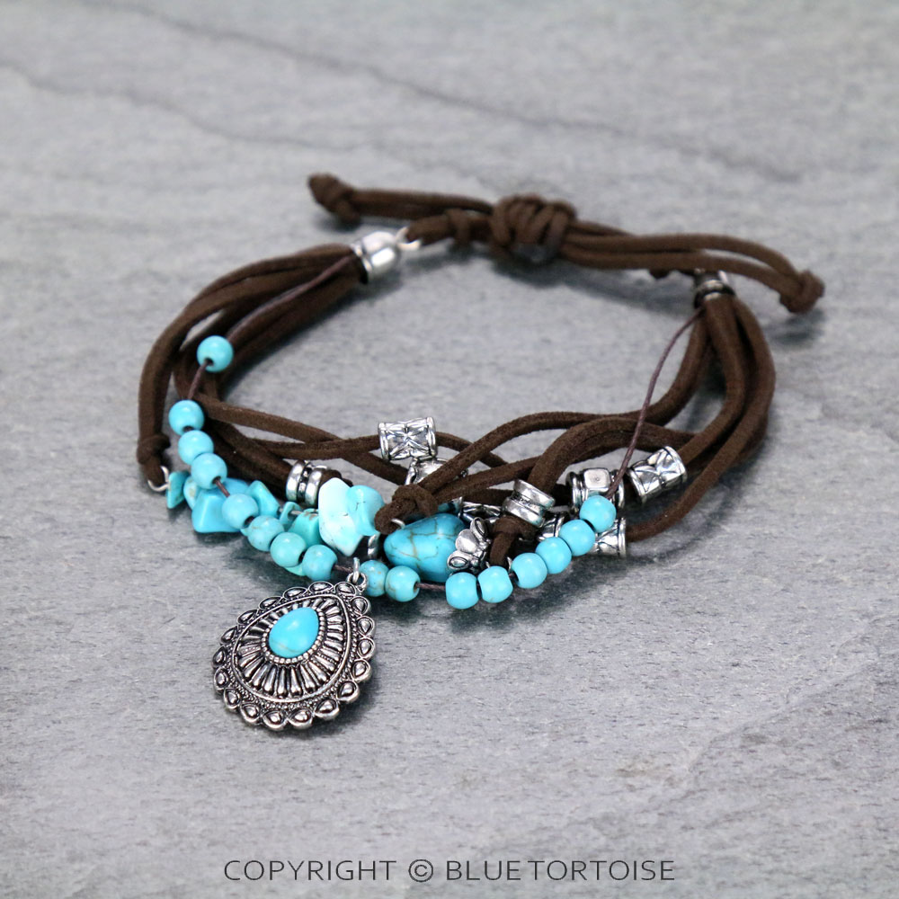Western Multi Bead with Concho Charm Friendship Bracelet
