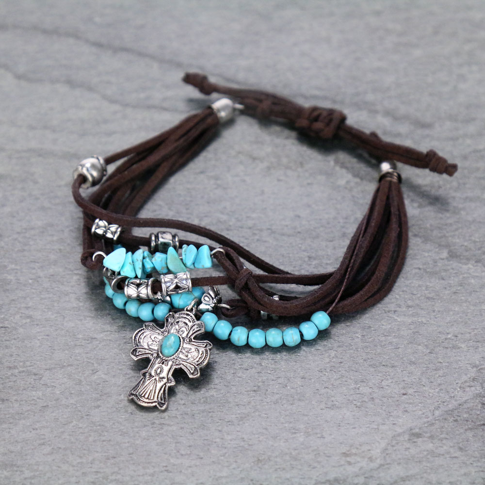 Western Multi Bead with Cross Charm Friendship Bracelet