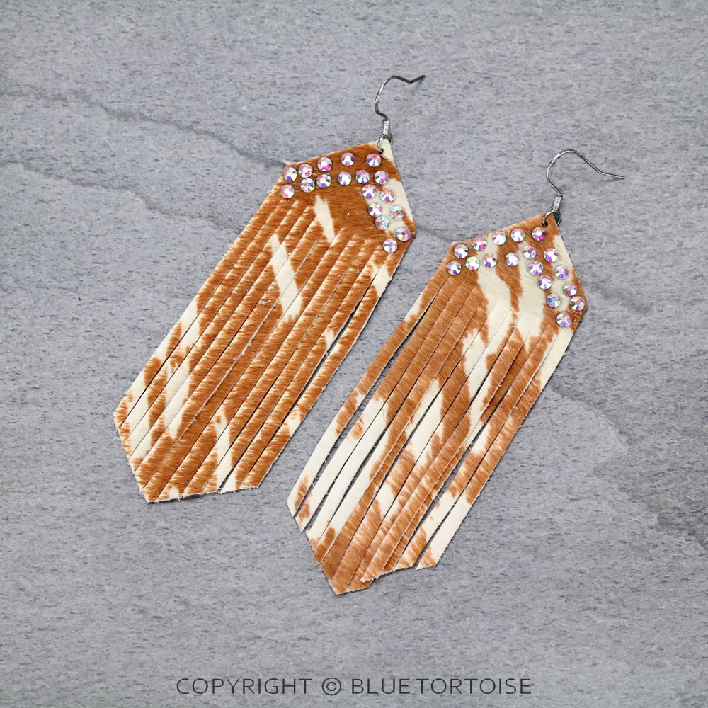 Genuine Leather Cow Fringe Dangle Earrings