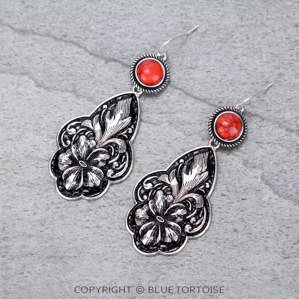 Flower Casting with Stone Dangle Earrings/D