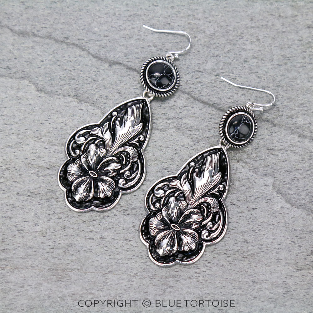 Flower Casting with Stone Dangle Earrings/D