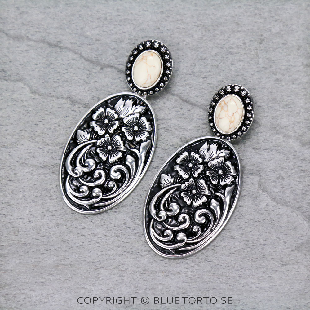 Flower Casting with Stone Stud Earrings