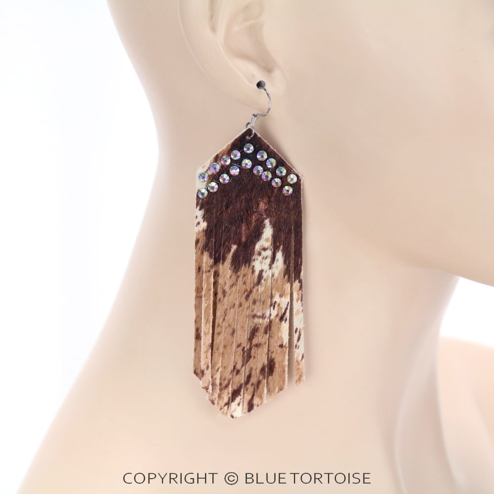 Genuine Leather Cow Fringe Dangle Earrings - Image 2