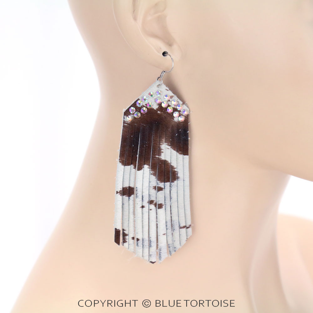 Genuine Leather Cow Fringe Dangle Earrings - Image 2