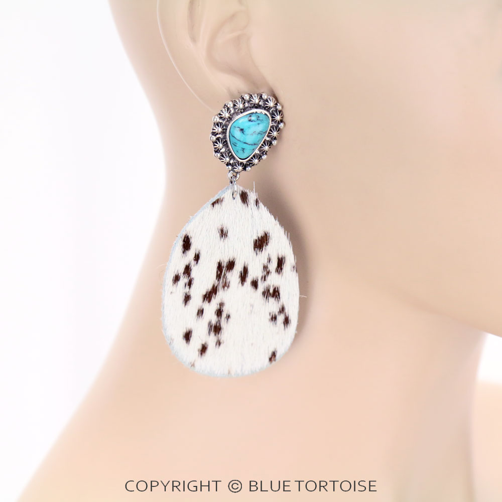 Genuine Leather Cow Teardrop with Stone Stud Earrings - Image 2