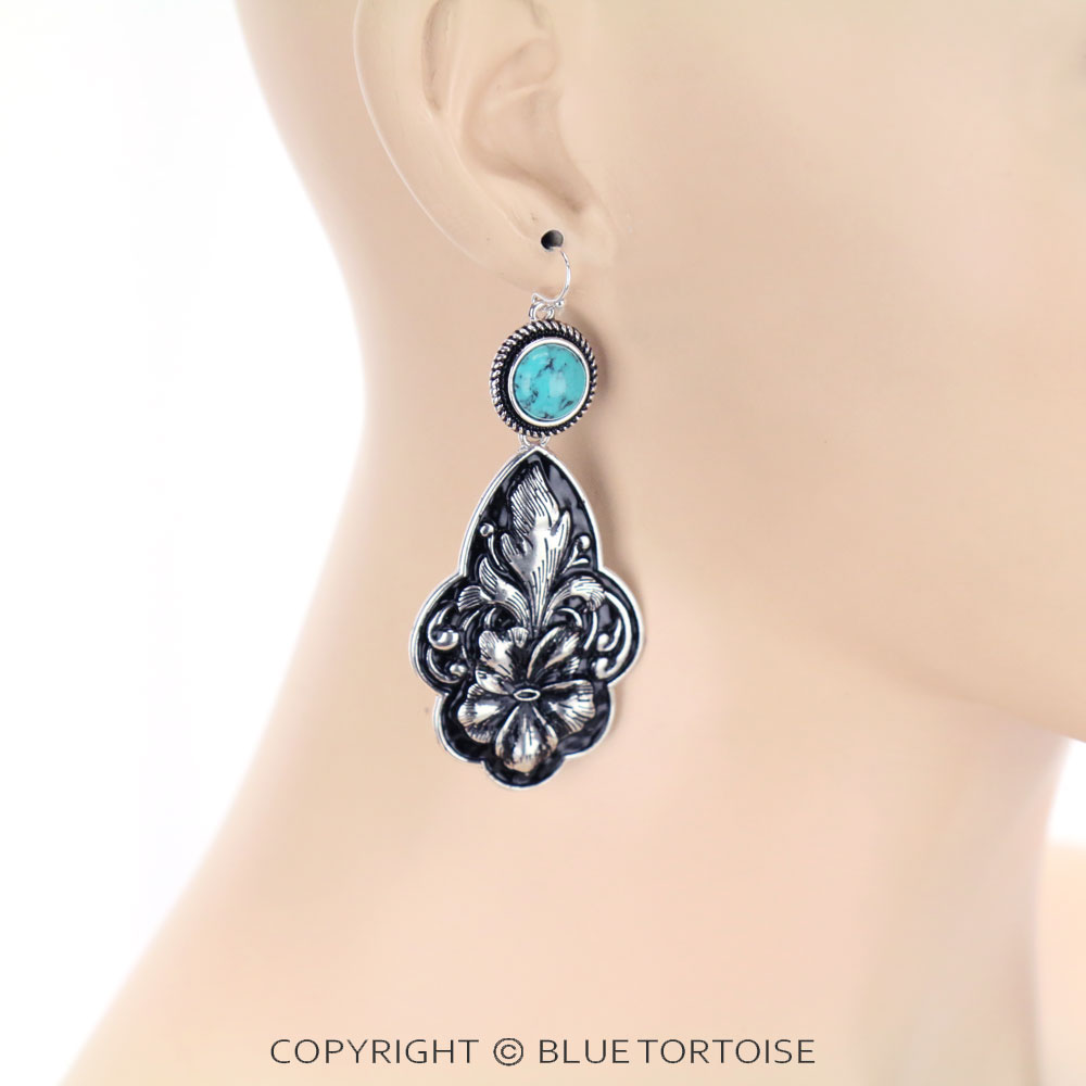 Flower Casting with Stone Dangle Earrings/D - Image 2