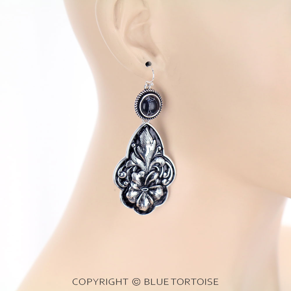 Flower Casting with Stone Dangle Earrings/D - Image 2