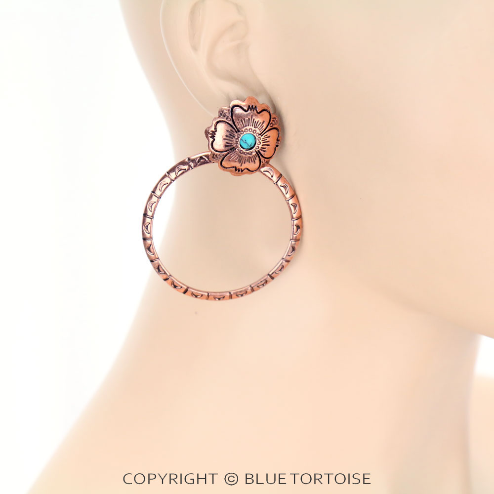 Flower Post Circle Earrings - Image 2