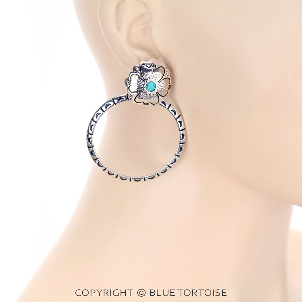 Flower Post Circle Earrings - Image 2