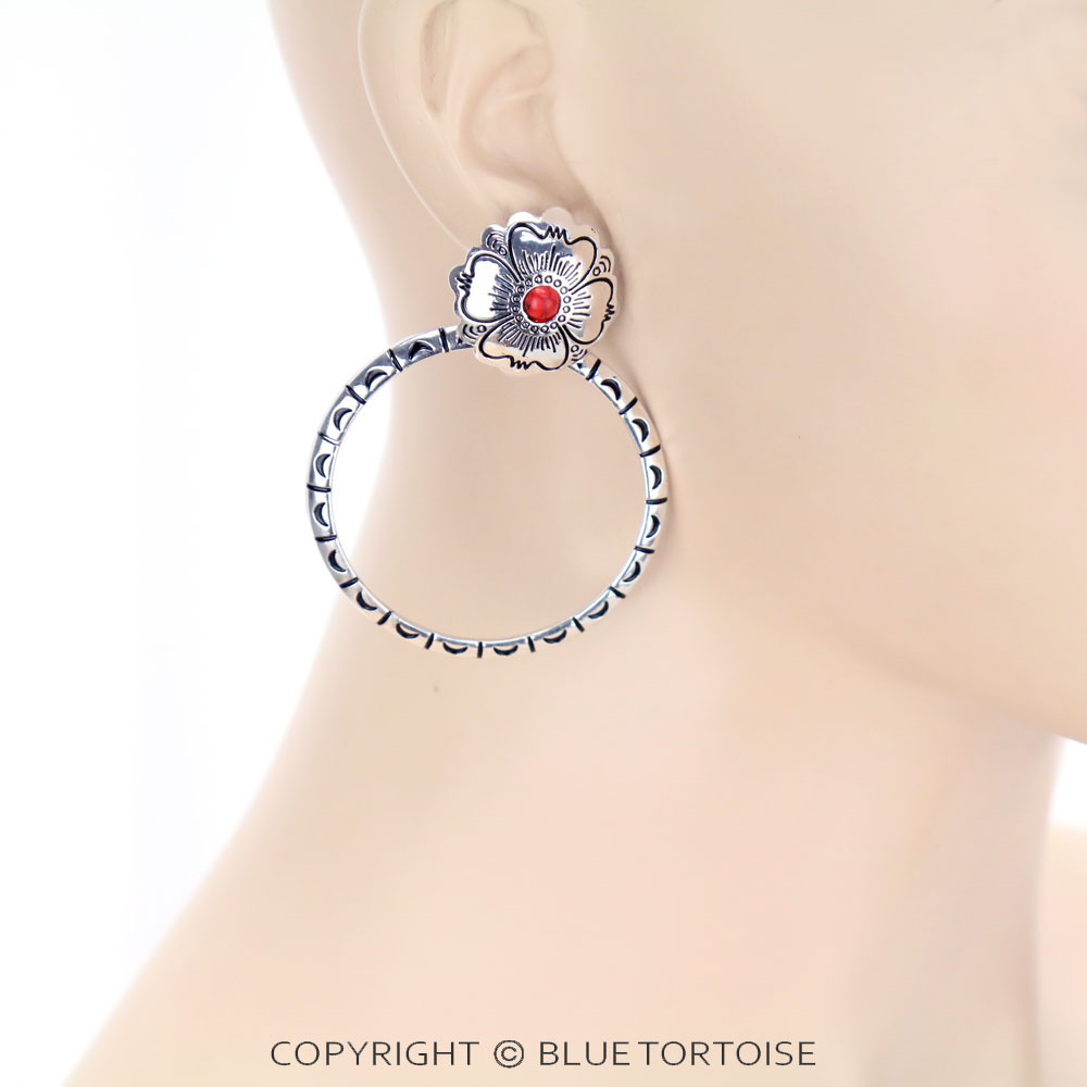 Flower Post Circle Earrings - Image 2