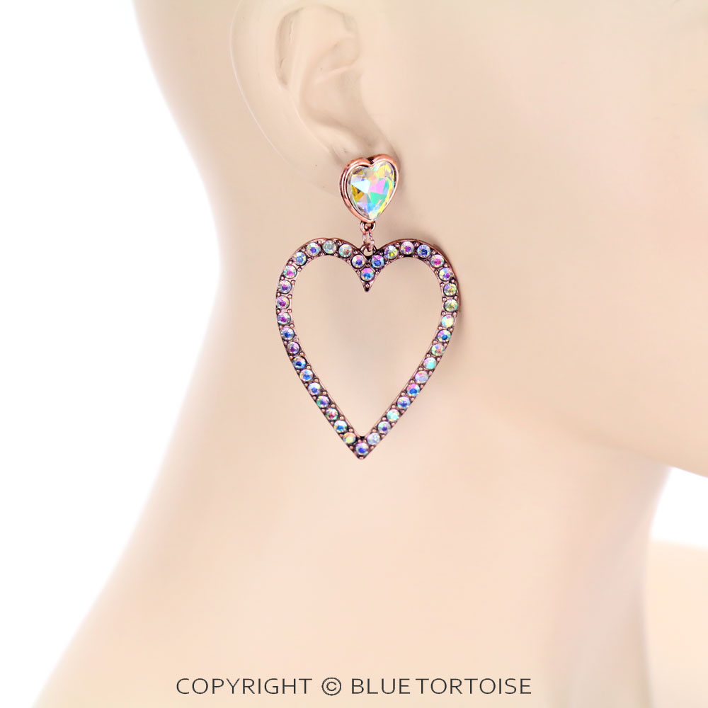 Heart with Glass Stone Stud Earrings - Image 2