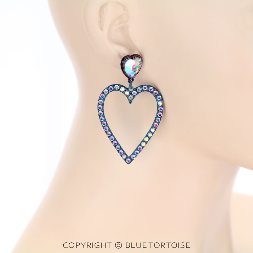 Heart with Glass Stone Stud Earrings - Image 2