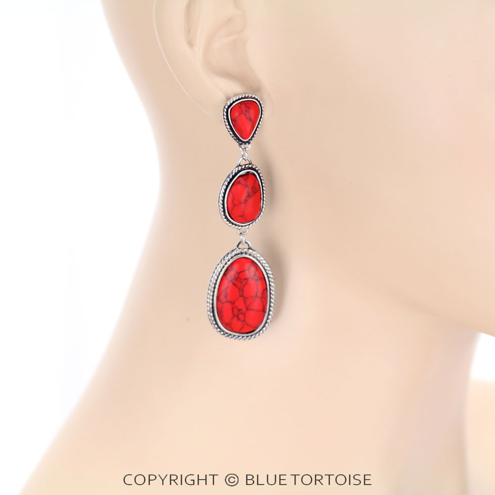 Light Metal with Stone Drop Stud Earrings - Image 2
