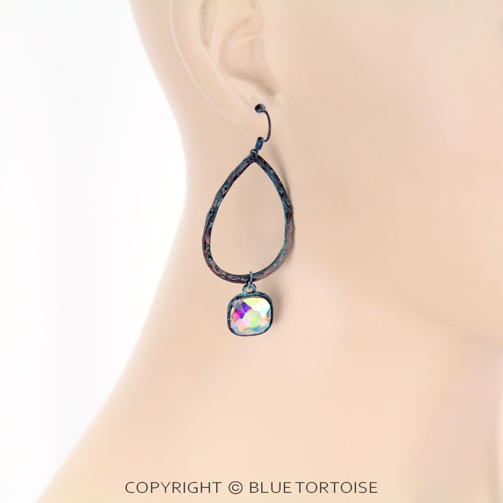 Teardrop with Glass Stone Dangle Earrings - Image 2