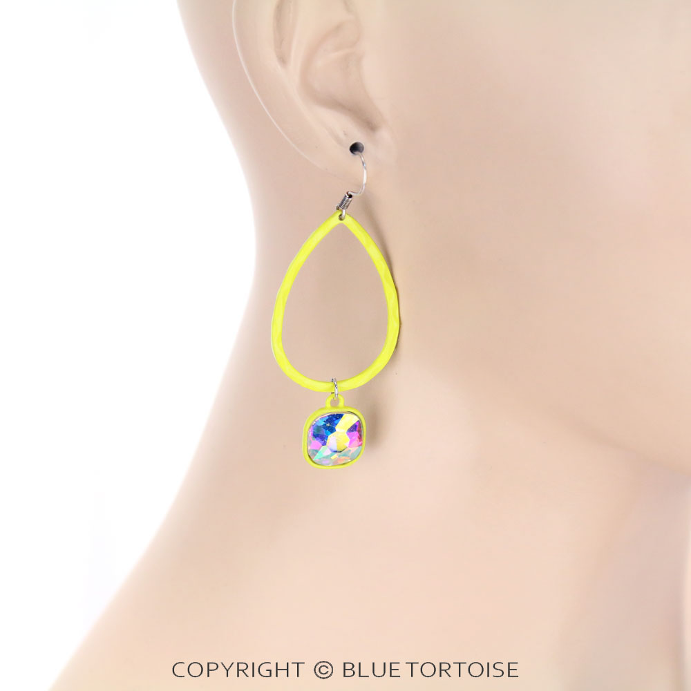Teardrop with Glass Stone Dangle Earrings - Image 2