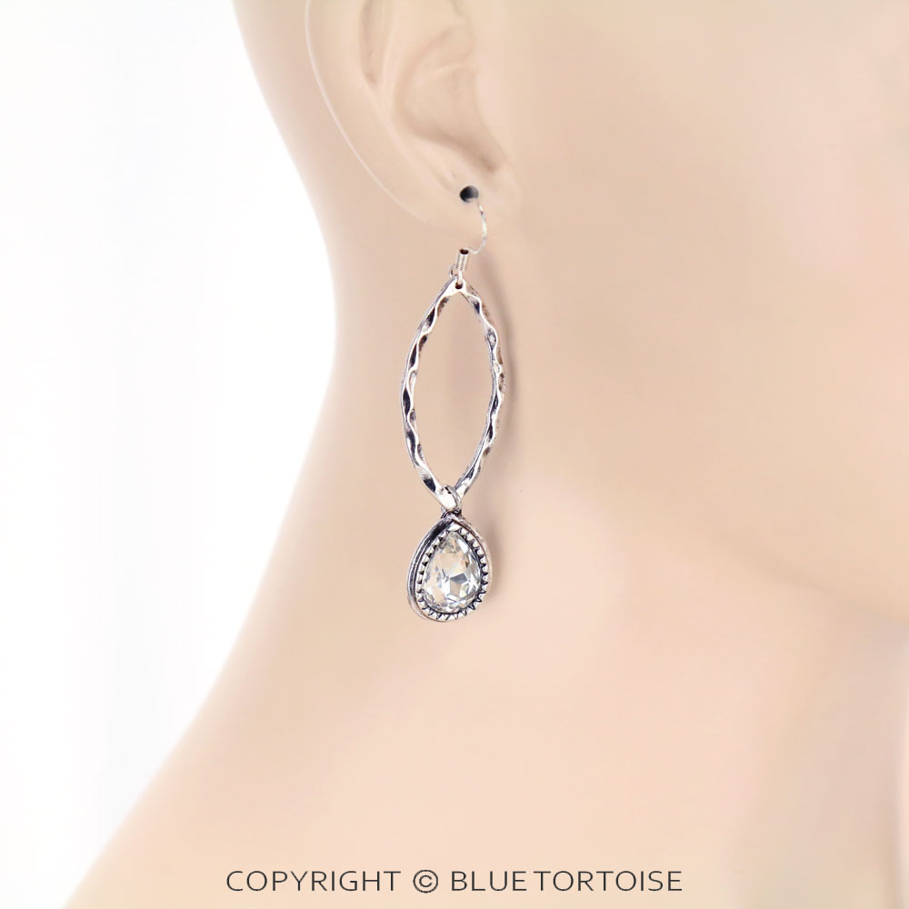 Oval with Glass Stone Dangle Earrings - Image 2