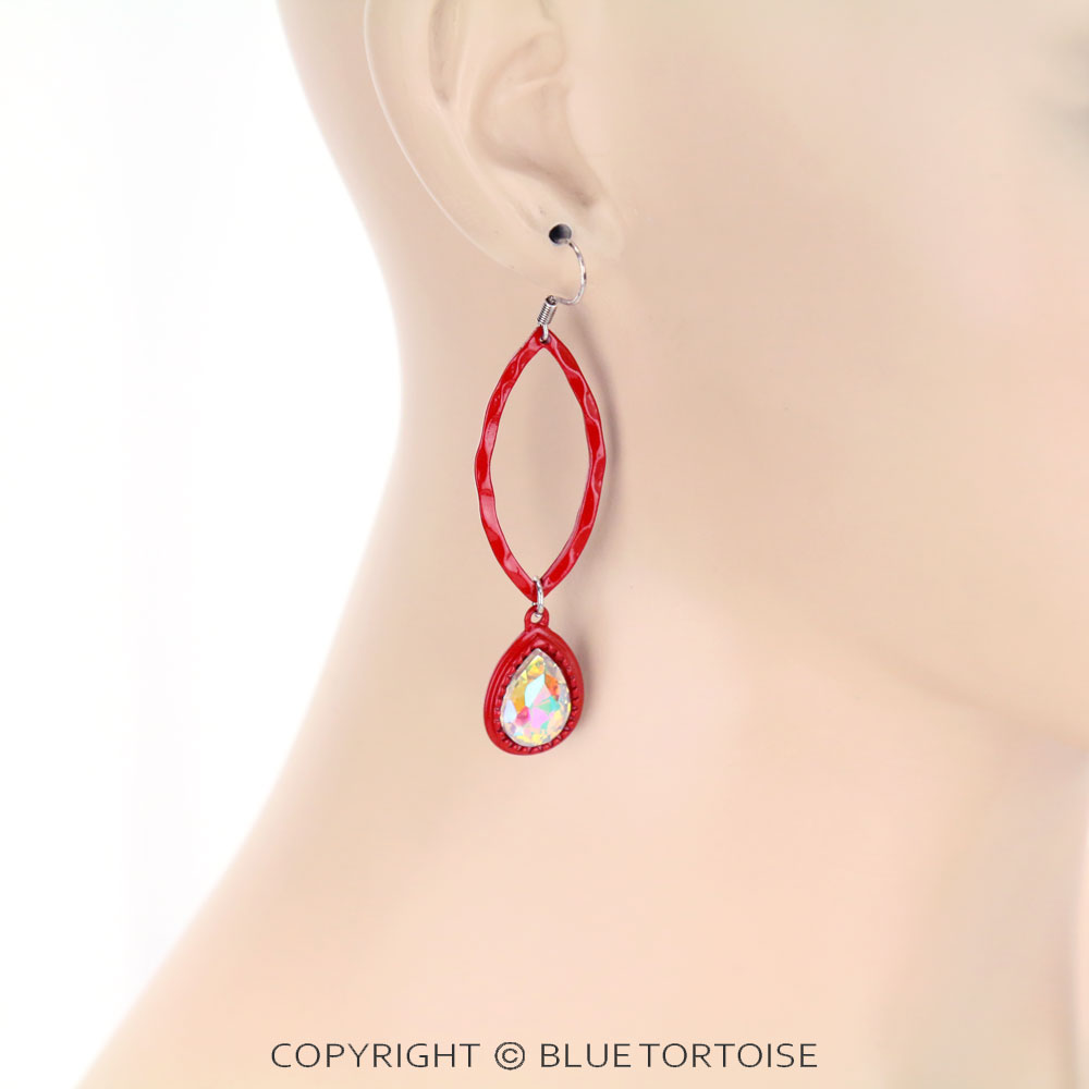 Oval with Glass Stone Dangle Earrings - Image 2