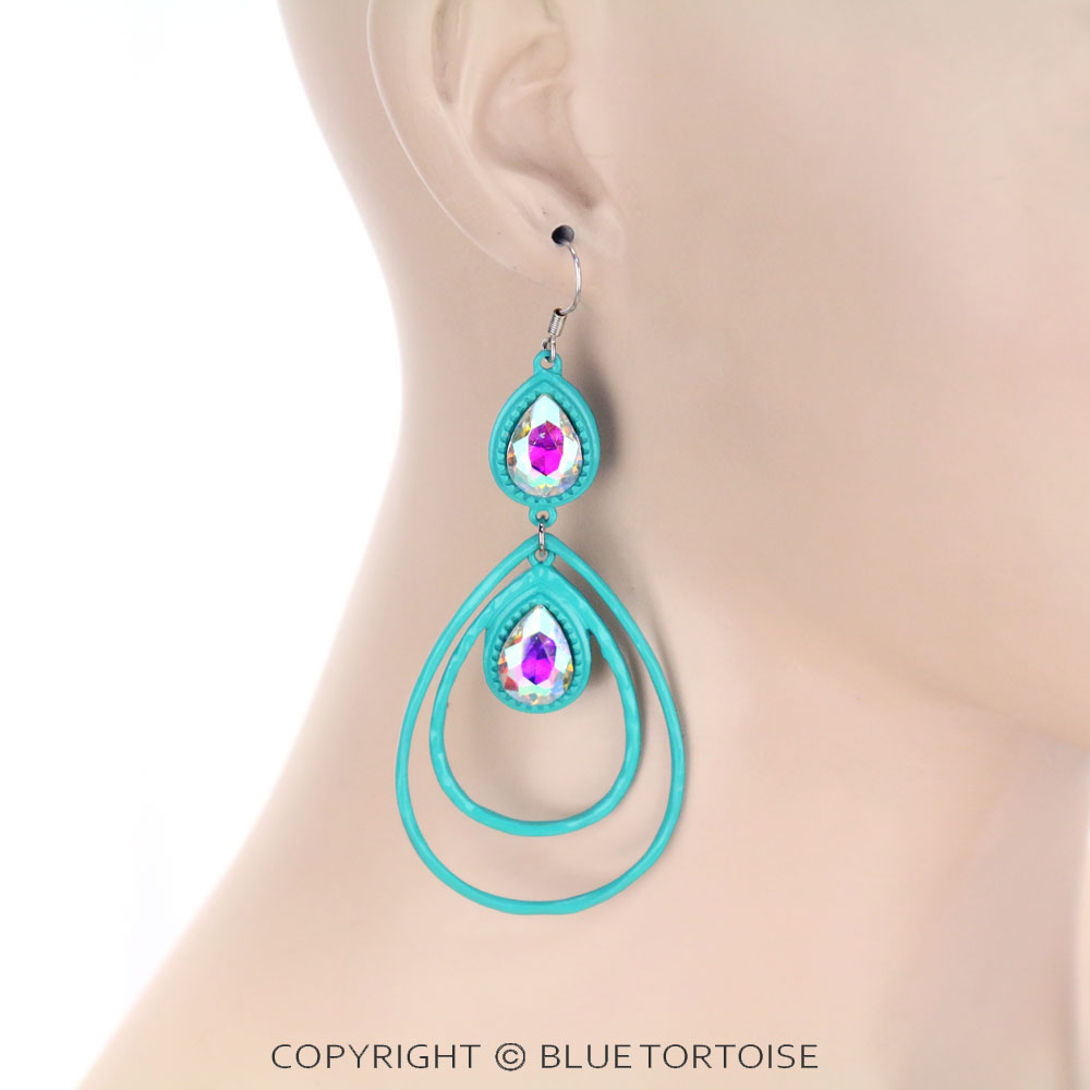 Teardrop with Glass Stone Dangle Earrings - Image 2