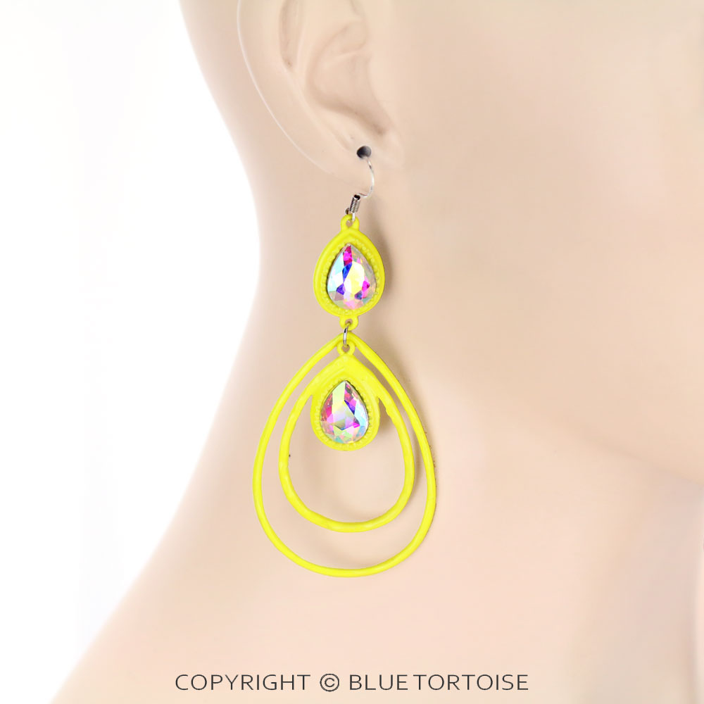 Teardrop with Glass Stone Dangle Earrings - Image 2
