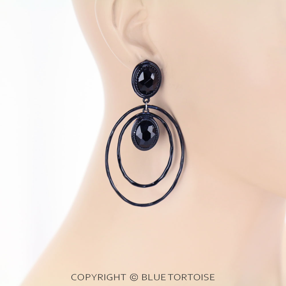 Oval with Glass Stone Stud Earrings - Image 2