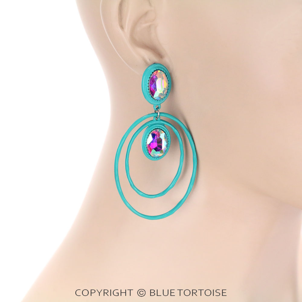 Oval with Glass Stone Stud Earrings - Image 2