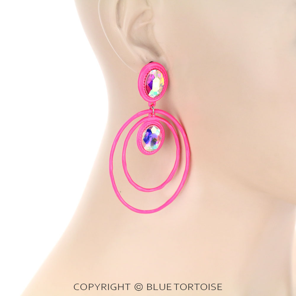 Oval with Glass Stone Stud Earrings - Image 2