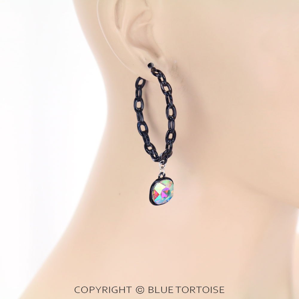 Chain Hoop with Glass Stone Earrings - Image 2