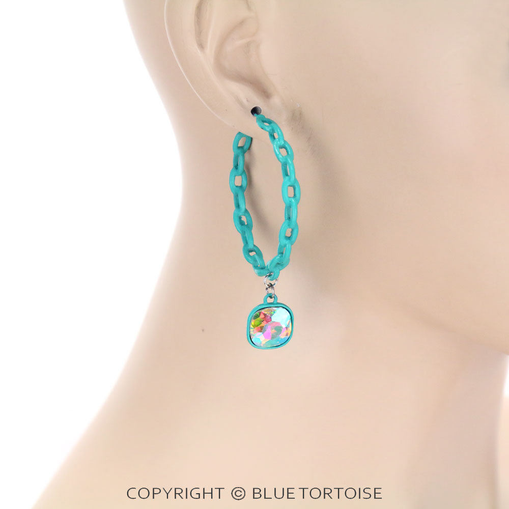 Chain Hoop with Glass Stone Earrings - Image 2
