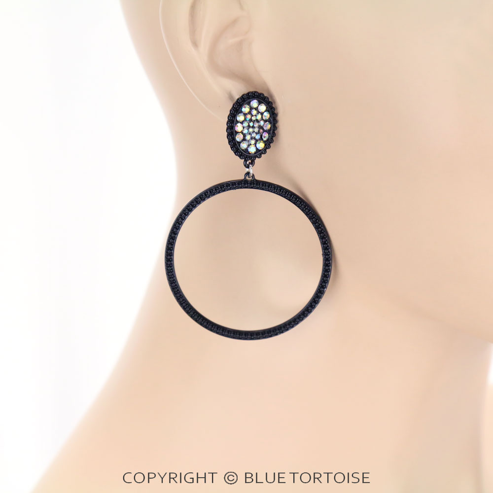 Circle with Stone Stud Earrings - Image 2