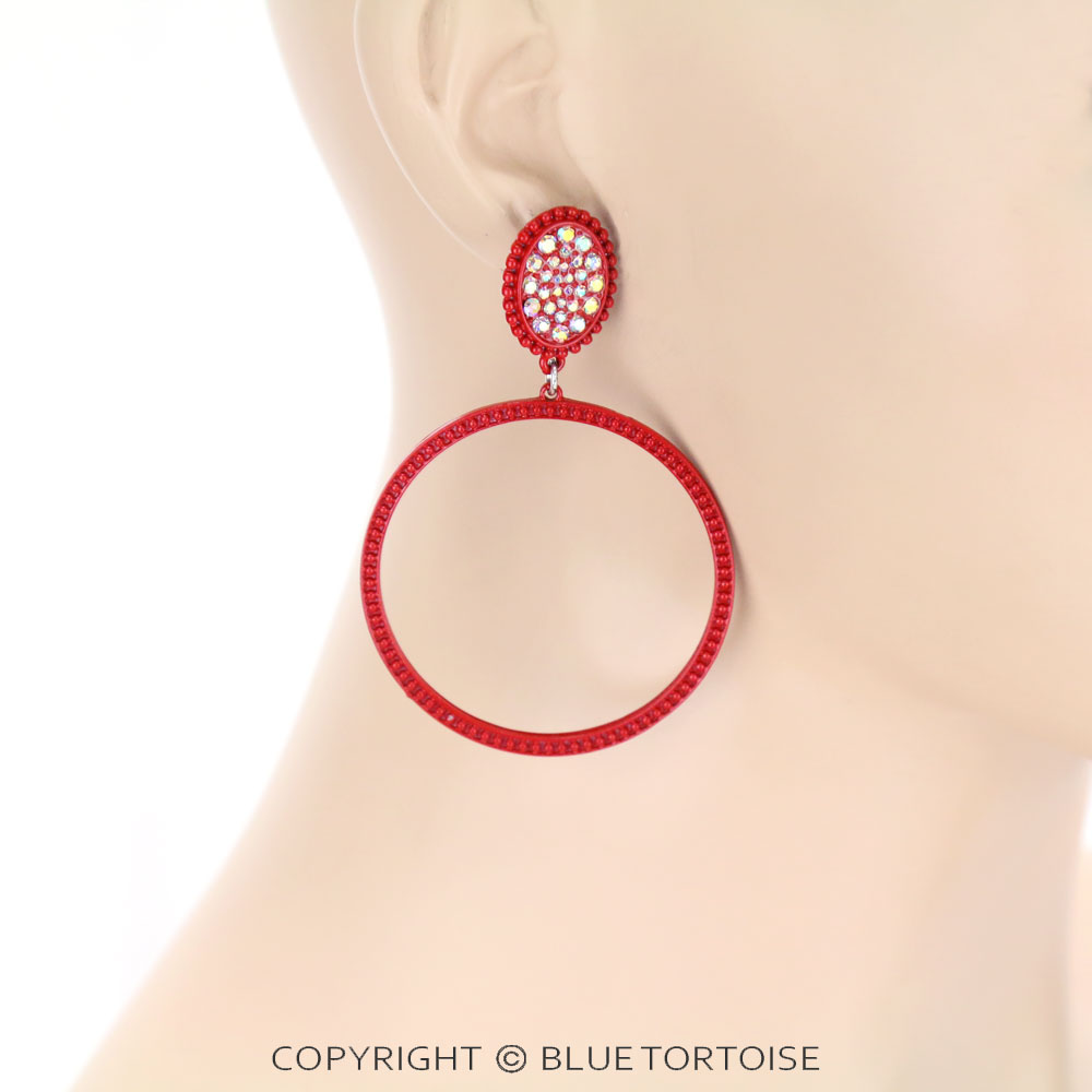 Circle with Stone Stud Earrings - Image 2