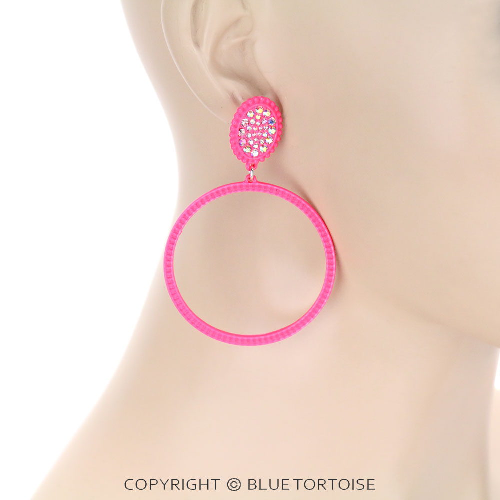 Circle with Stone Stud Earrings - Image 2