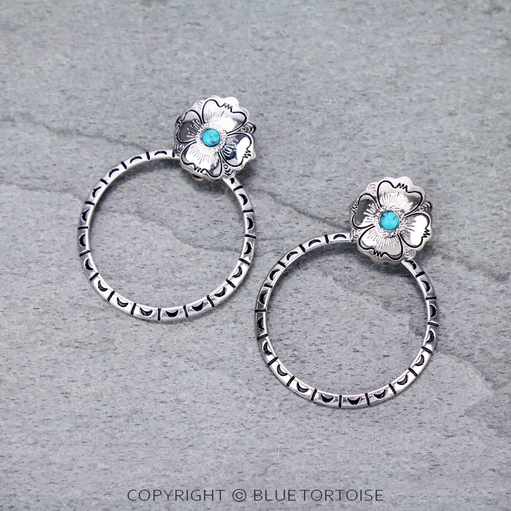Flower Post Circle Earrings