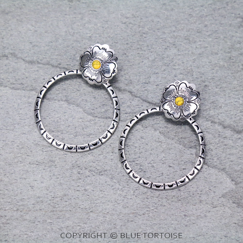 Flower Post Circle Earrings