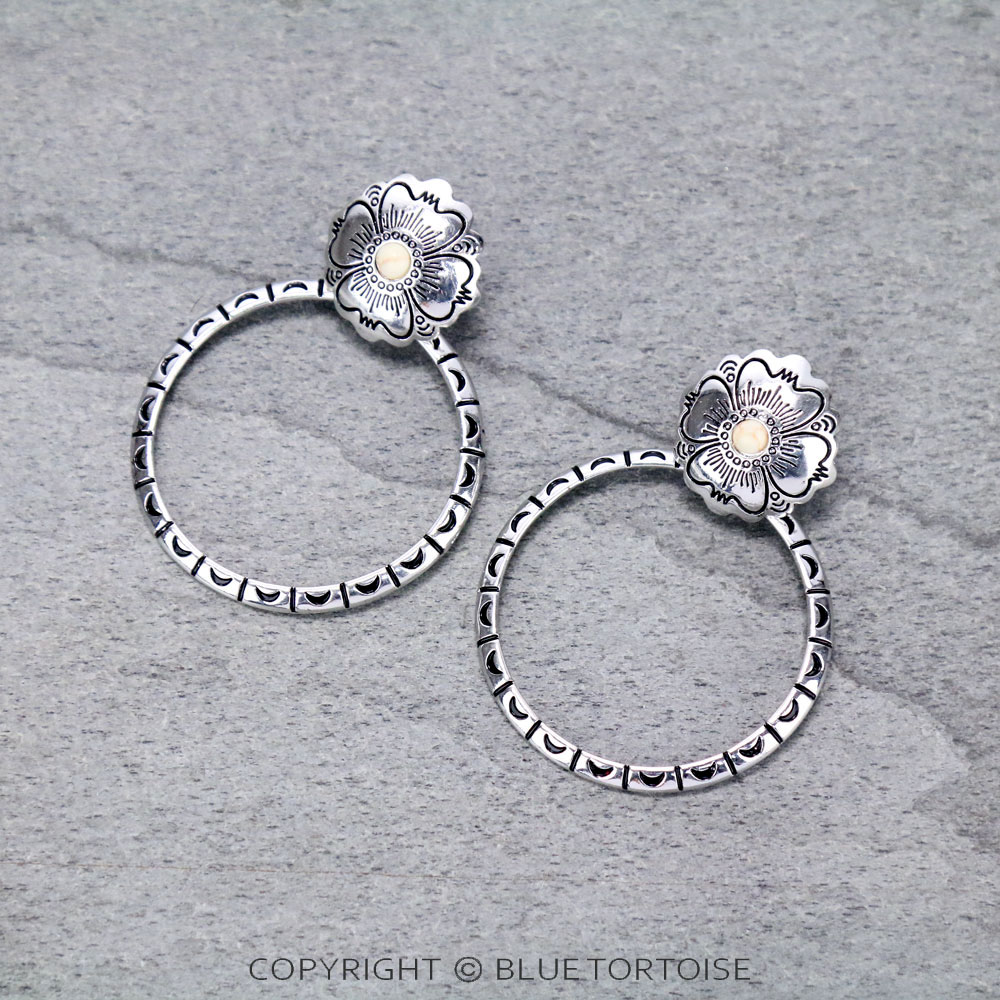 Flower Post Circle Earrings/D